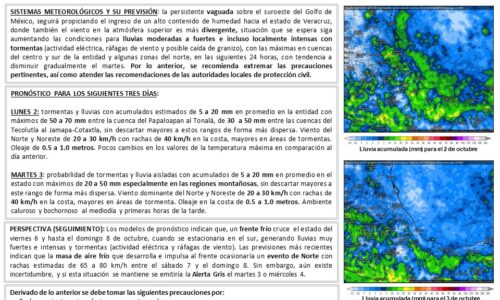 Población veracruzana: Aviso Especial por lluvias fuertes.