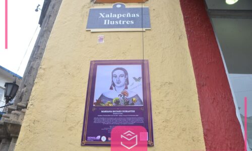 Feministas colocan placas de mujeres destacadas en el centro de Xalapa