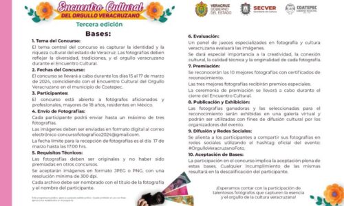 SECVER invita a participar en el Concurso Fotográfico del Encuentro Cultural del Orgullo Veracruzano