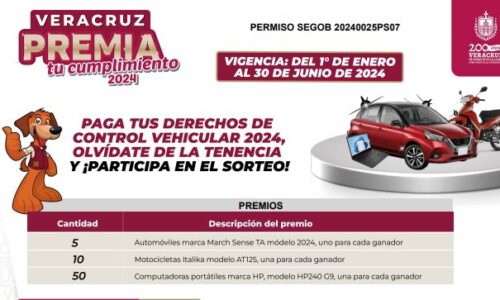 Por segundo año, Veracruz premia tu cumplimiento del pago del derecho vehicular
