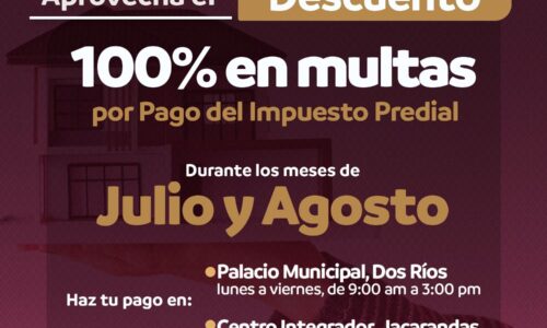 Anuncian descuentos del 100 por ciento en multas por predial en Emiliano Zapata